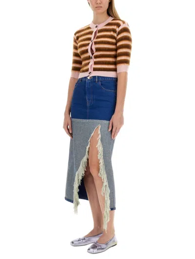 Marni Cropped Cardigan With Playful Stripe Pattern In Multicolor