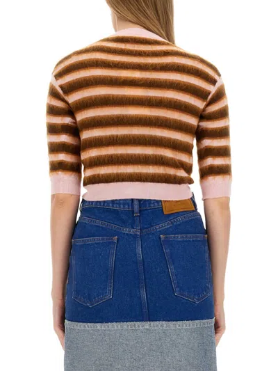 Marni Cropped Cardigan With Playful Stripe Pattern In Multicolor