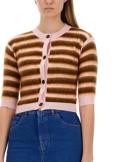 Marni Cropped Cardigan With Playful Stripe Pattern In Multicolor