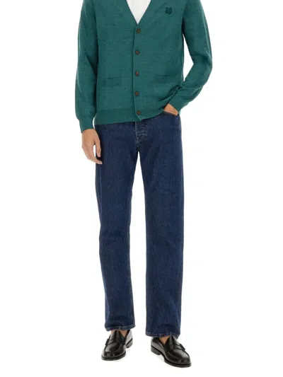 Shop Maison Kitsuné "regular Bold Fox Head Patch" Cardigan In Green