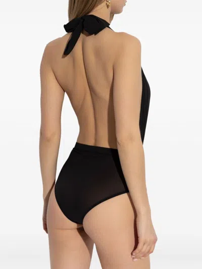 Balmain Black Lycra One-piece Swimsuit With Gold Buckle In Black