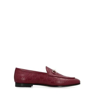 Gucci Leather Gg Jordaan Loafers For Women In Burgundy