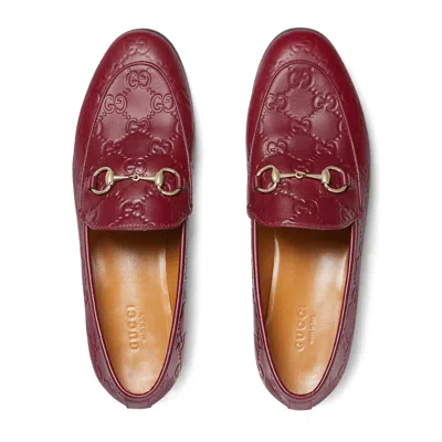 Gucci Leather Gg Jordaan Loafers For Women In Burgundy