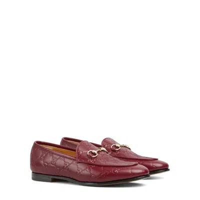 Gucci Leather Gg Jordaan Loafers For Women In Burgundy