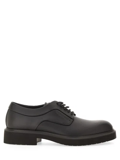 Ferragamo Elegant Derby Dress Shoes With Unique Ornamentation In Black