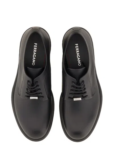 Ferragamo Elegant Derby Dress Shoes With Unique Ornamentation In Black