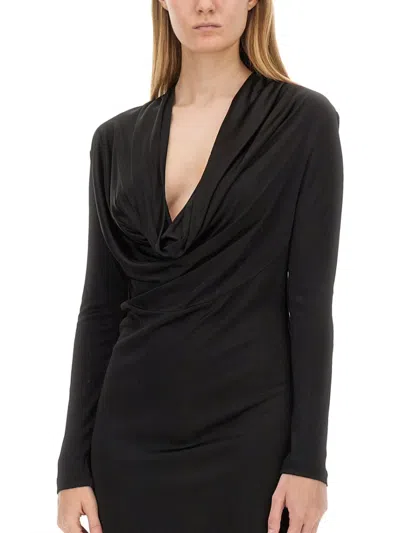 Helmut Lang Liquid Jersey Cowl-neck Dress In Black