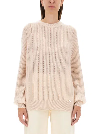 Kiton Cashmere-silk Lattice Knit Crewneck Sweater In Neutrals