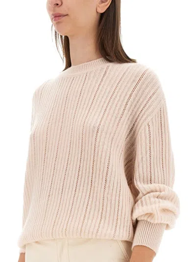 Kiton Cashmere-silk Lattice Knit Crewneck Sweater In Neutrals