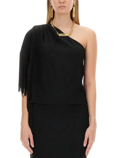 Moschino One-piece Top With Fringed Shoulder Detail In Black