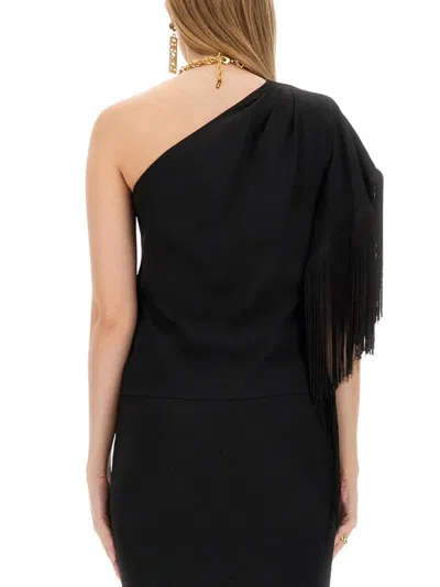Moschino One-piece Top With Fringed Shoulder Detail In Black