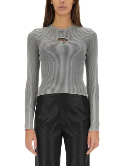 Diesel Woman Sweater Grey Size M Cotton In Grey
