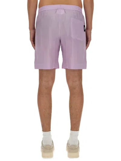 Msgm Regular Fit Cupro Shorts With Logo Detail In Purple