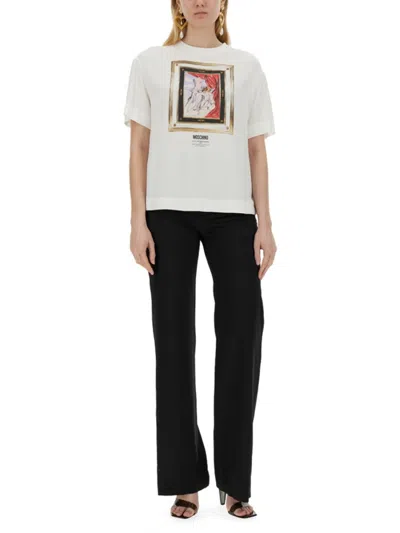 Moschino Couture Enver Satin Blouse Still Life With Heart In White