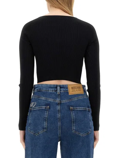 Moschino Ribbed Crop Top In Black