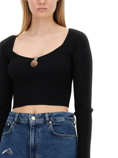 Moschino Ribbed Crop Top In Black