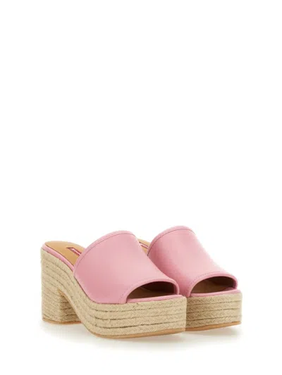 Moschino Pink Leather Sandal With Jute-wrapped Platform In Pink