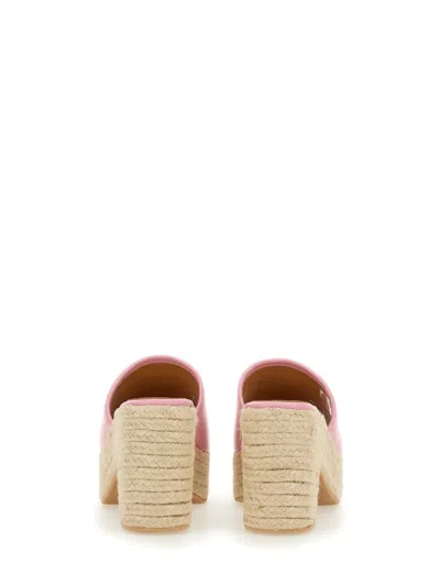 Moschino Pink Leather Sandal With Jute-wrapped Platform In Pink