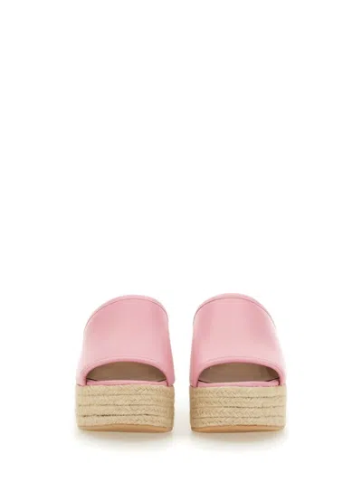 Moschino Pink Leather Sandal With Jute-wrapped Platform In Pink