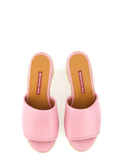 Moschino Pink Leather Sandal With Jute-wrapped Platform In Pink