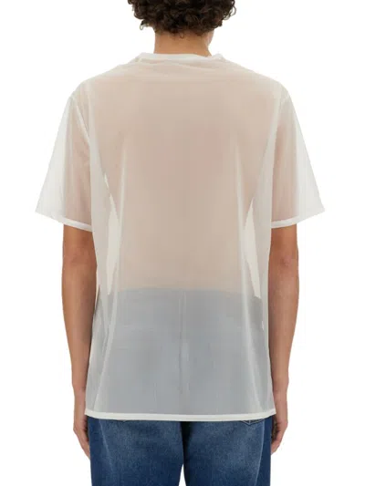 Helmut Lang Sheer White T-shirt With Bold Logo In Neutrals