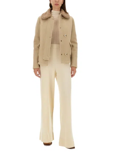 Fay Textured Wool Jacket With Plush Collar In Neutrals