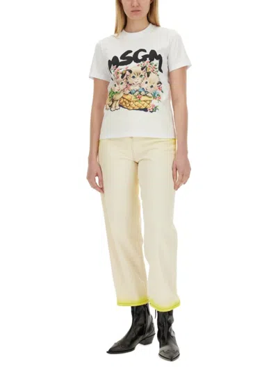 Msgm Cotton Jeans In Yellow