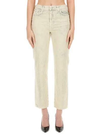 Moschino Faded Wash Cropped Jeans In Neutrals