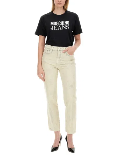 Moschino Faded Wash Cropped Jeans In Neutrals
