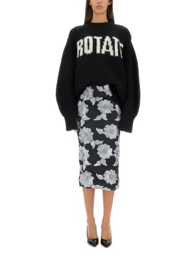 Rotate Birger Christensen Multicolor Skirt With All-over Floral Motif In Black