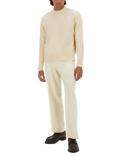 Lardini Wool Textured Knit Sweater With Long Sleeves In Neutral
