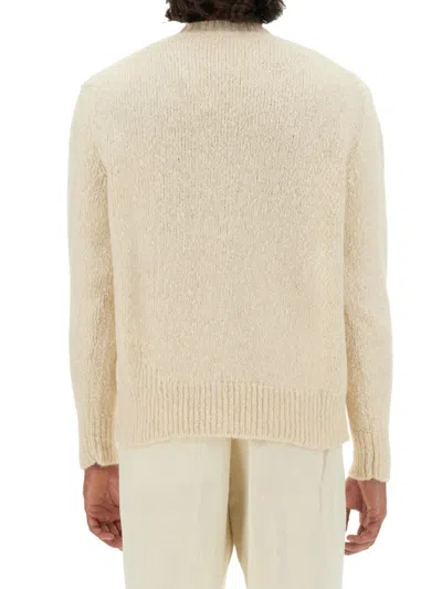 Lardini Wool Textured Knit Sweater With Long Sleeves In Neutral