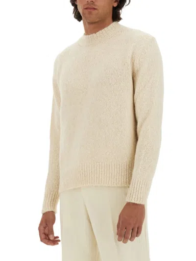 Lardini Wool Textured Knit Sweater With Long Sleeves In Neutral