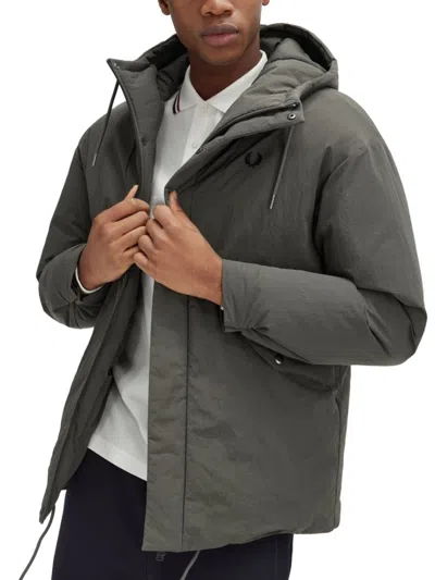 Fred Perry Padded Jacket With Hood And Drawstrings In Green