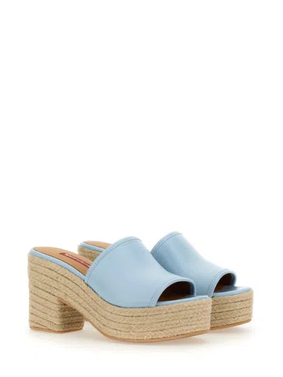 Moschino Denim-inspired Slide Sandals With Espadrille-style Sole In Blue