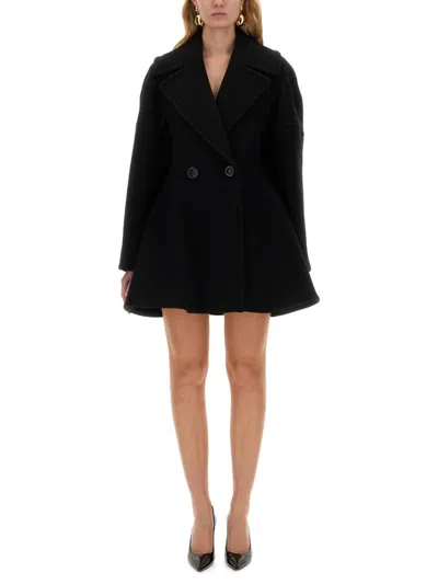 Nina Ricci Cinched Waist Coat In Wool In Black