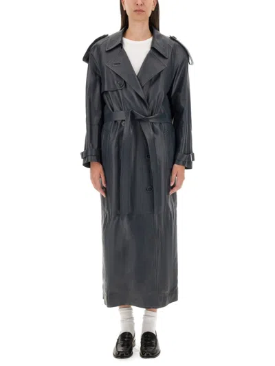 Salvatore Santoro Double-breasted Ovine Leather Trench Coat In Grey