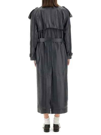 Salvatore Santoro Double-breasted Ovine Leather Trench Coat In Grey