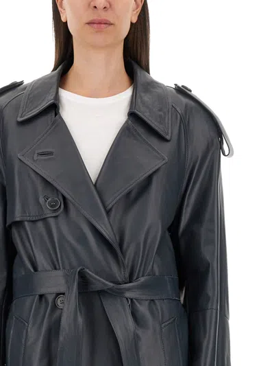Salvatore Santoro Double-breasted Ovine Leather Trench Coat In Grey