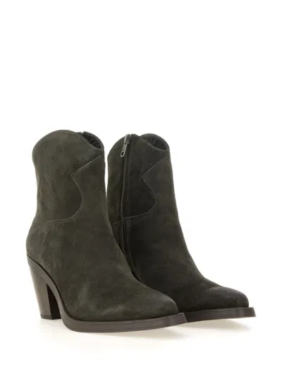 Ash Judy Texan Ankle Boots In Grey Suede In Green