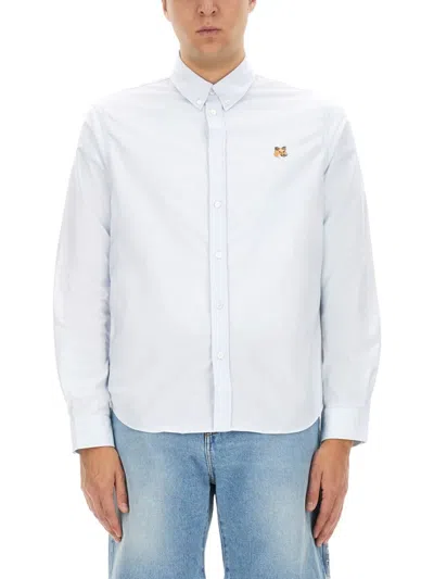 Shop Maison Kitsuné Button-up Shirt With Crisp Collar In Blue