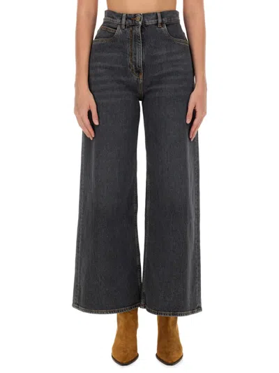Etro Wide Leg Jeans With Belt Loops And Contrast Stitching In Black