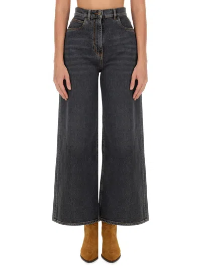 Etro Wide Leg Jeans With Belt Loops And Contrast Stitching In Black