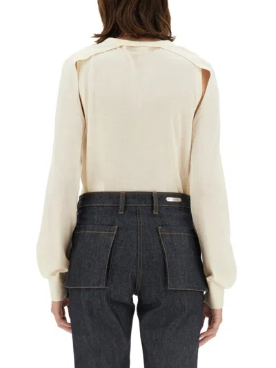 Helmut Lang Relaxed-fit Wool And Silk Blend Top In Neutrals