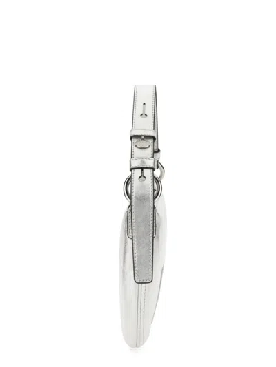 Moschino Rounded Silhouette Handbag With Logo In Silver