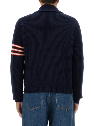 Shop Bally Ribbed Merino Wool Cardigan In Blue