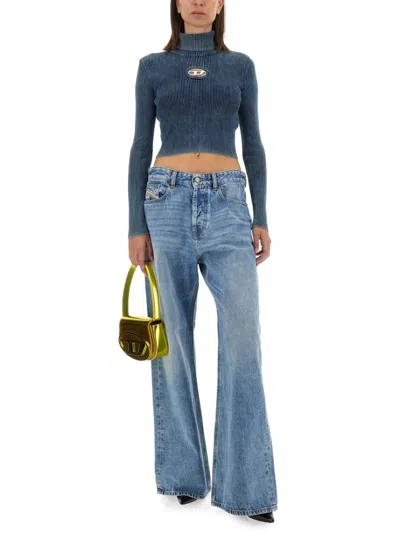 Diesel Cropped Slim-fit Top With Ribbed Texture In Blue