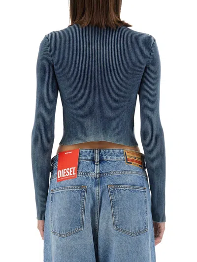 Diesel Cropped Slim-fit Top With Ribbed Texture In Blue