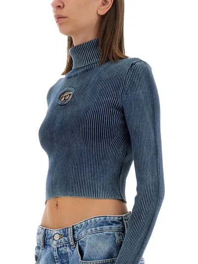 Diesel Cropped Slim-fit Top With Ribbed Texture In Blue