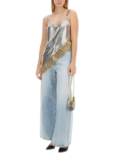 Rabanne Fringed Asymetric Chainmail Top In Silver
